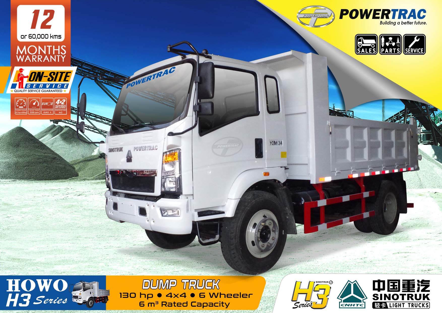 H3 Dump Truck 6cbm | Powertrac – Building a Better Future.